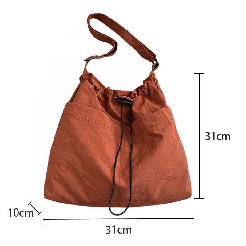 Fashion Drawstring Shoulder Bag Travel Casual Nylon Tote Bag Large Capacity Waterproof Crossbody Bucket Bag Women Y250730