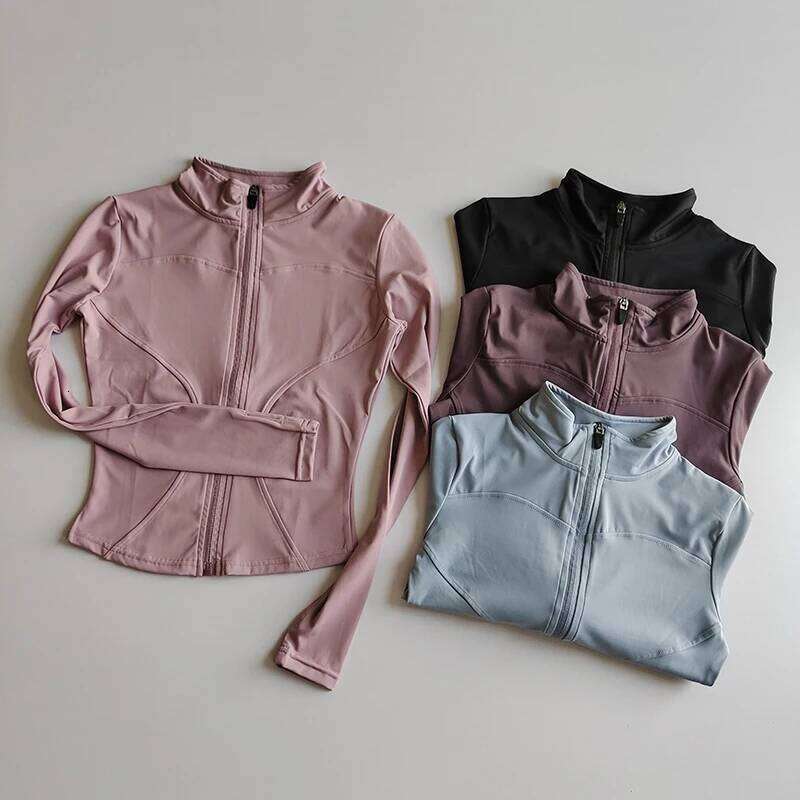 Outdoor Sports Long Sleeved Women Slim Yoga Clothes Quick Dry Zipper Cardigan Stand Up Collar Running Fiess Jacket Top