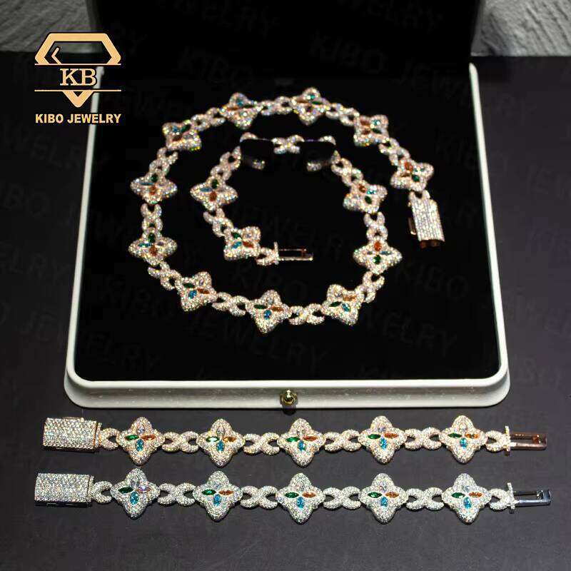 Clover Ice New Tennis 4Leaf Necklace 22Mm Bracelet Sier Silicon Stone Mens Iced HipHop Chain