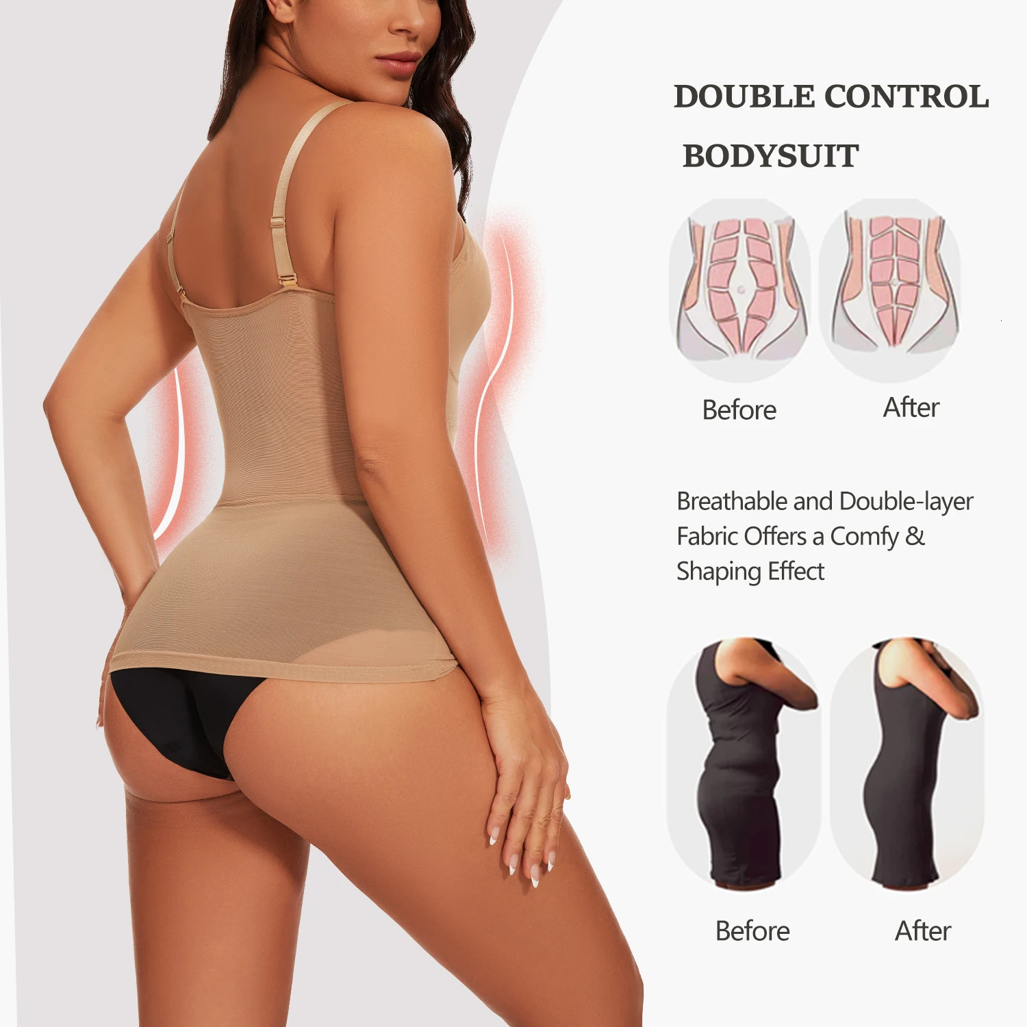 Womens Mesh Body Shaper Tummy Control Shapewear Tank Tops Compression Cami Summer Tops Deep V-neck Camisoles Slimming S-3XL 250726