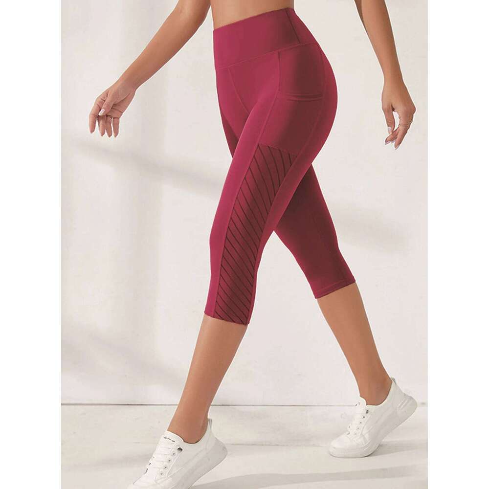 Side Pockets Calf Length Yoga Solid Color high elasticity Leggings High Waist For Women Tummy Control Workout Pants