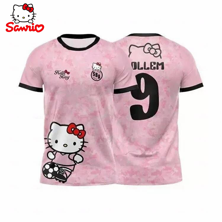 Sanrio Hello Kitty 3D Print Sport Quick Dry Breathable T-shirt Harajuku Adult Baby Soccer Jersey Parent-child Suit Boy Girl Short Sleeve w250621