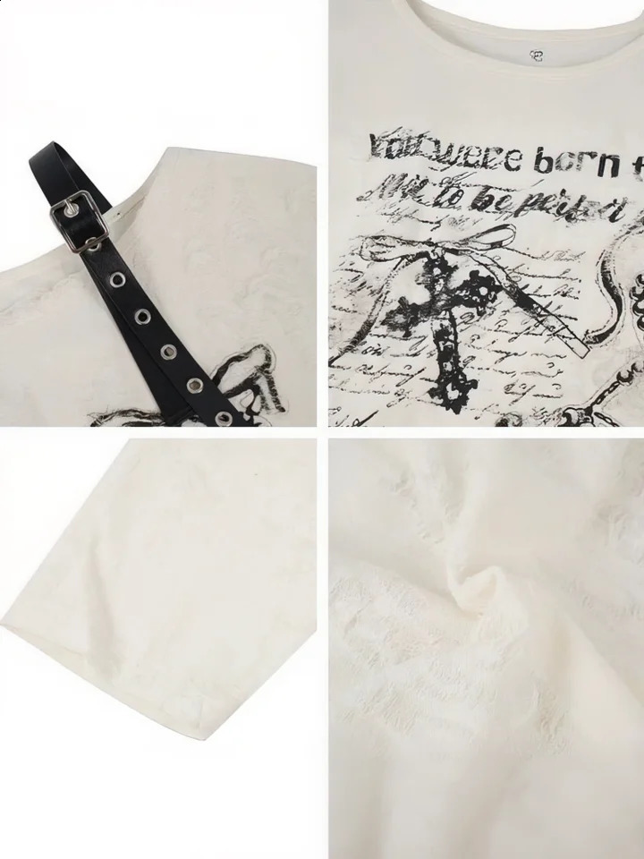 Vintage Y2K Oversize Off Shoulder T-shirt with Print Women Hole Hip Hop Long Sleeve Baggy Basic T-shirt Pullovers Ladies Tops 250725