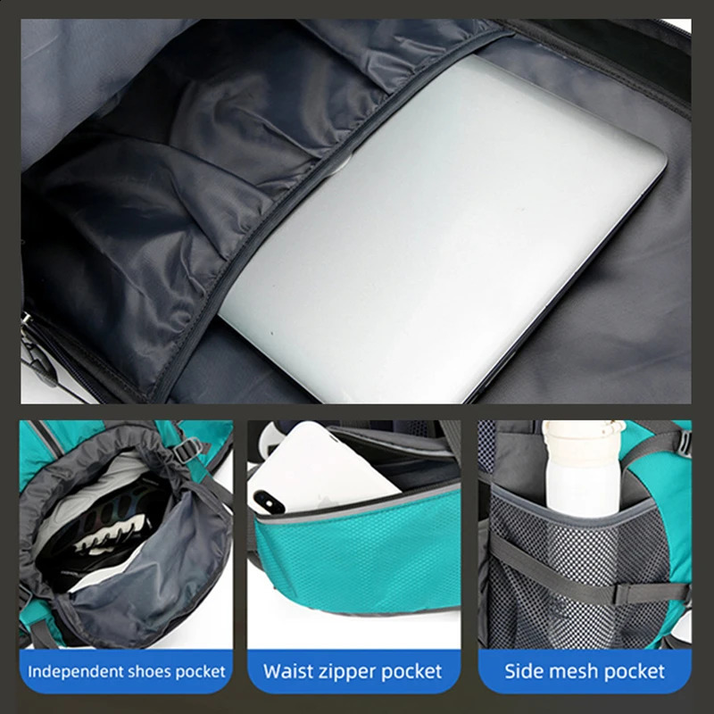 50L Nylon Backpack Camping Bag Outdoor Sport Hiking Trekking Climbing Travel Shoulder Reflective Shoes Luggage Men 250729