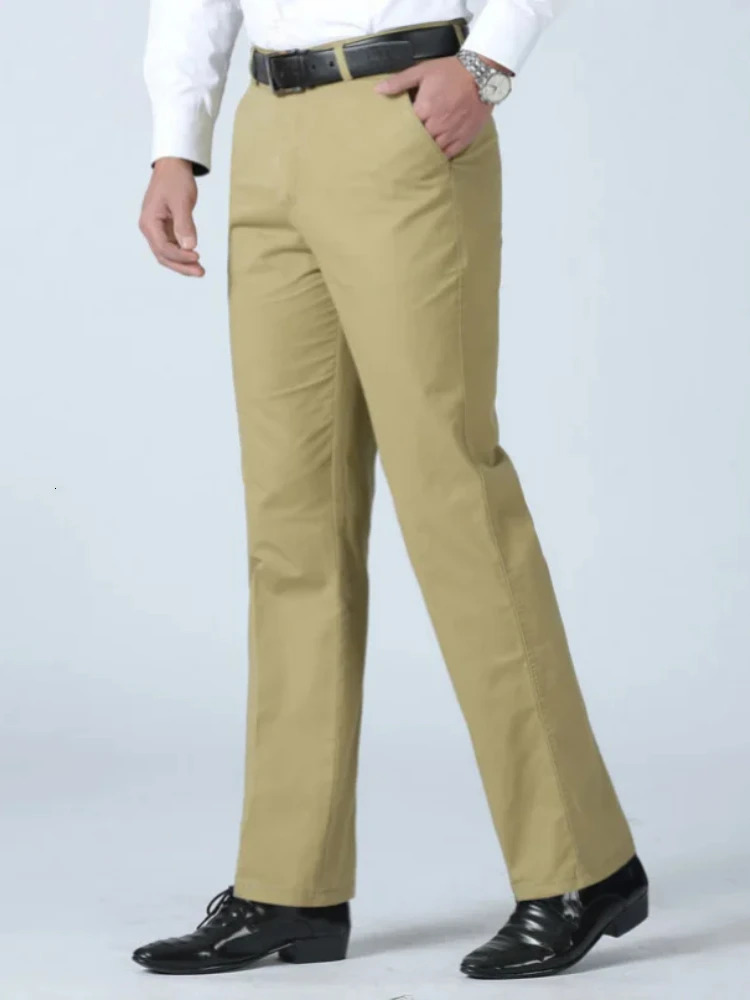 Mens 100% Cotton Summer Thin Pants Autumn Suit Pant Slacks High Waist Straight Loose Bland Solid Business Casual Gozbkf 250731