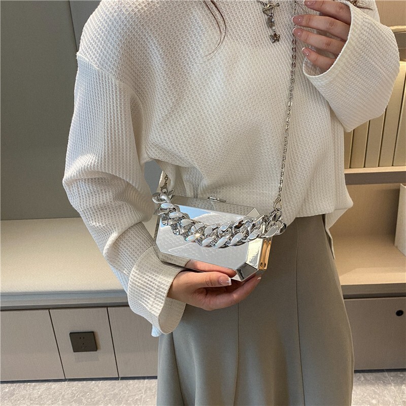 Designer Bag 2025 New Bag Women's Bag Acrylic Metal Box Bag Thick Chain Shoulder Bag Crossbody Bag Mirror Phone Bag Luxury Bag Tote Bag