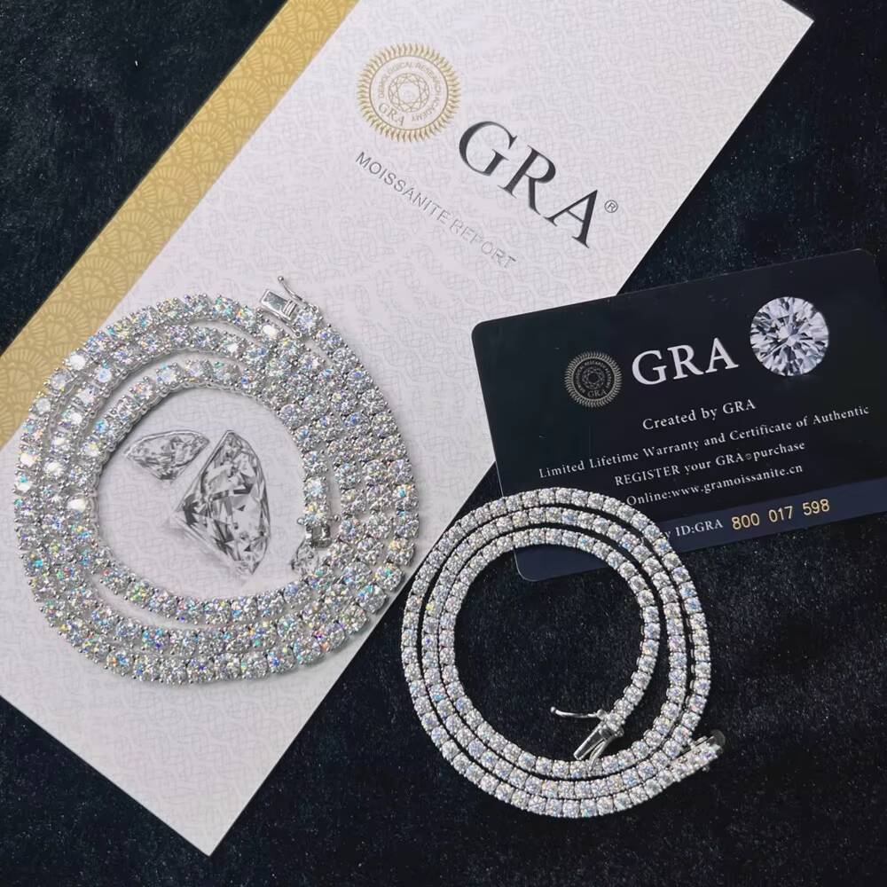 Hot Hip Hop Style 2mm 3mm 4mm 5mm 6.5mm VVS Moissanites Diamond in 925 Silver Necklace Tennis Chain Moissanite