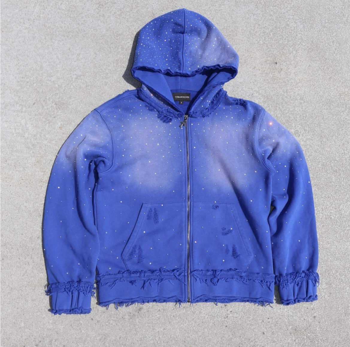 Autumn Winter Trendy Starry Sky Rhinestone Hooded Zipper Sweatshirt Men's Street Hip Hop Loose Jacket