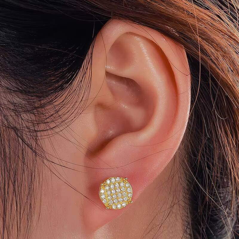 Men Iced Out Screw Back Moissanite Earring 925 Sterling Silver Classic Round Stud Earrings With GRA Certificate