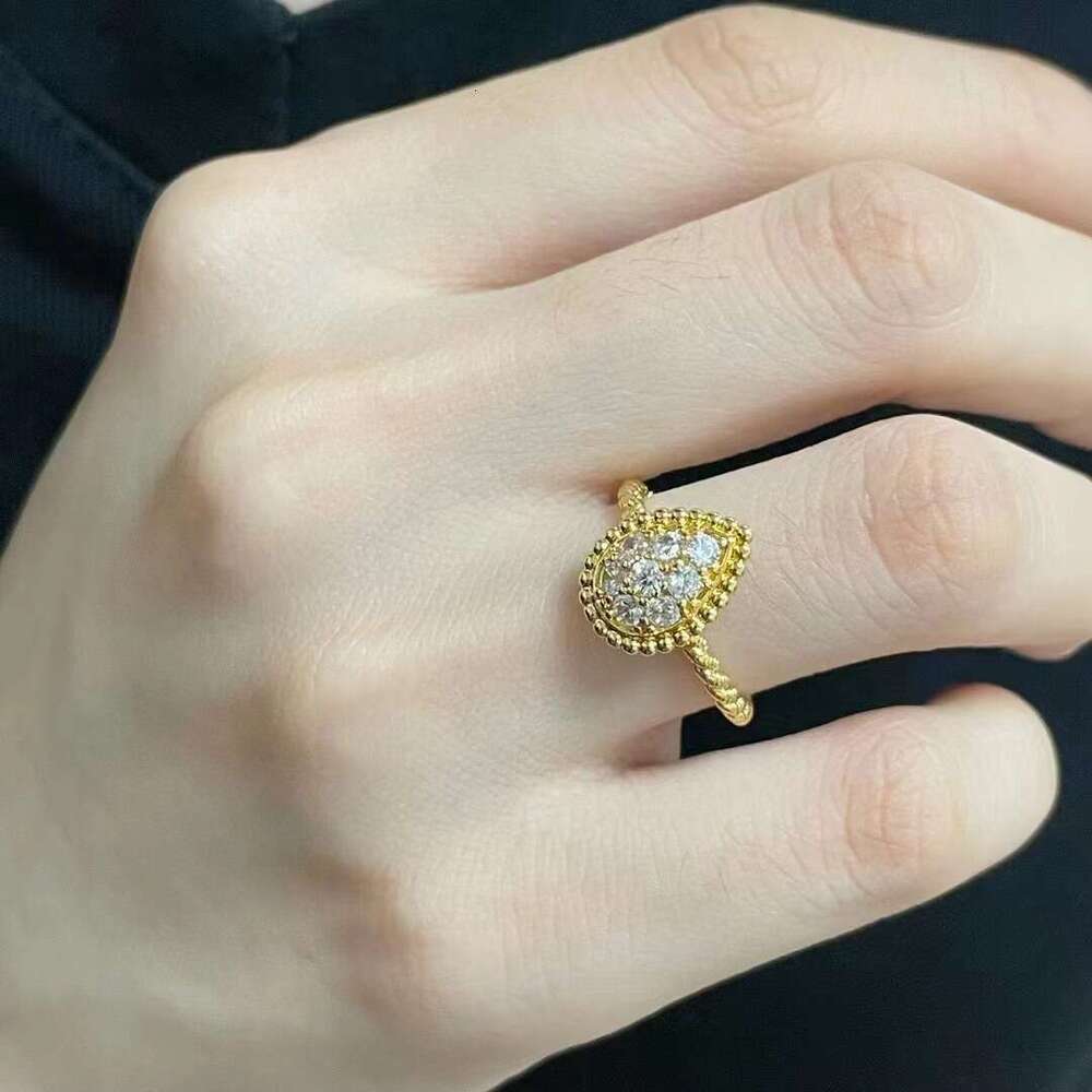 Trendy Brand Hot Item Niche Water Drop Shaped Diamond-Studded Open for Women High-End Feel Ring Summer