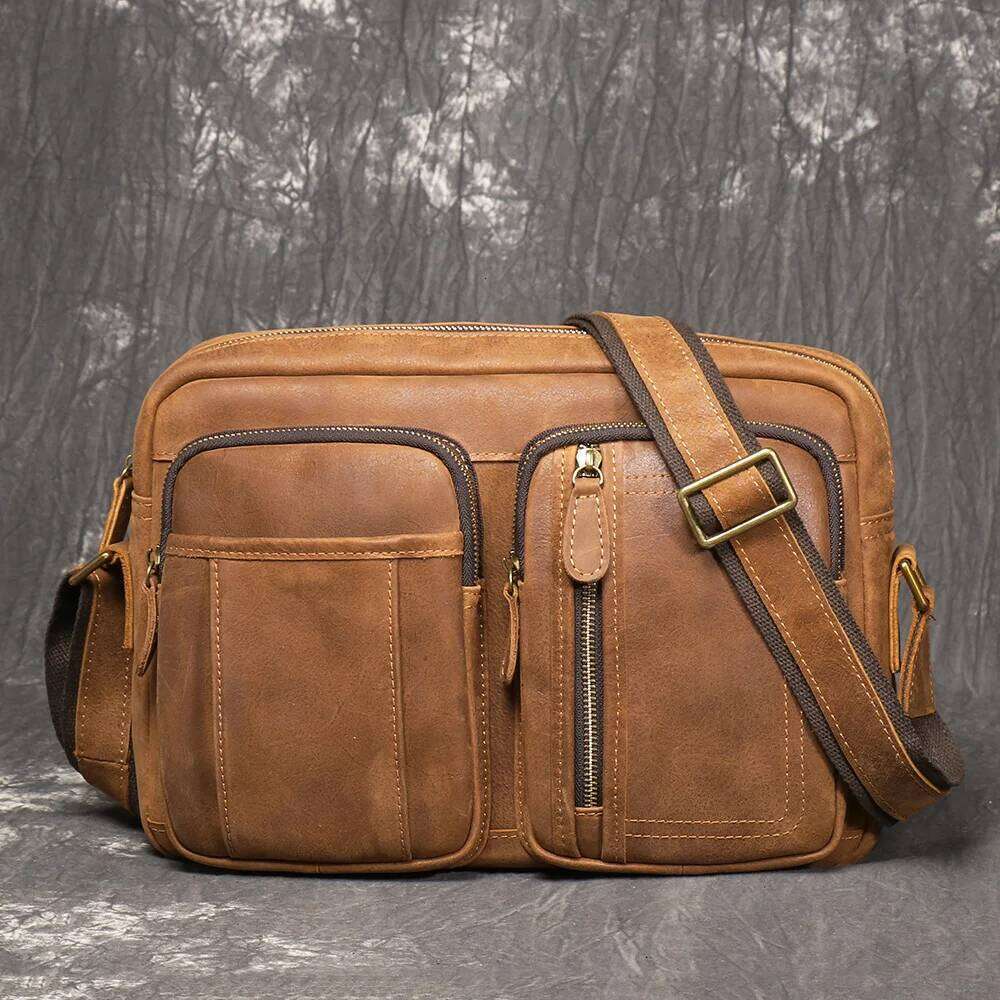 LUOKIR Vintage New Men's Genuine Leather Shoulder Casual Travel Suede Crossbody Cowhide Large Capacity Ipad Bag 250731