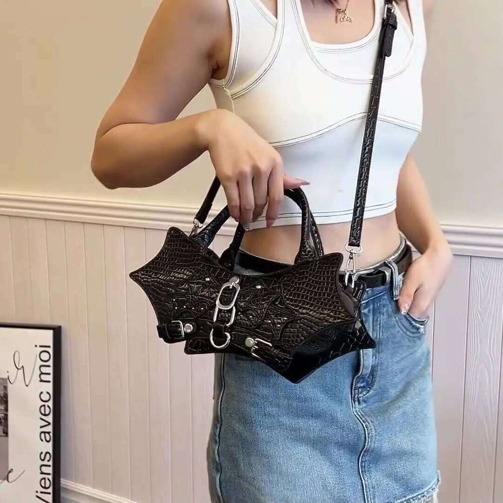 designer bag Fashion New Wings Bat Shoulder Women's Bag Crocodile Girls Crossbody Pure Colour Handbag Metal Decoration PU Material