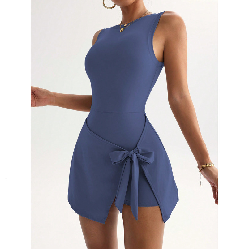New Fake Two-Piece Anti-Exposure Tight-Fitting One-Piece Tennis Slimming High Elasticity Casual Fiess Backless Yoga Dress