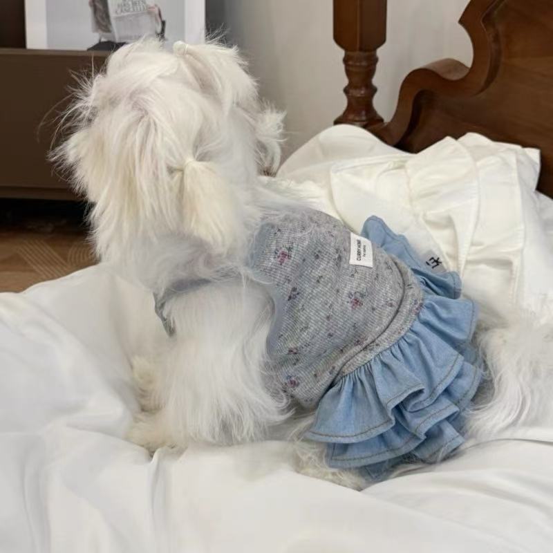 T860 New arrivals spring and summer new pet versatile denim skirt French retro style cat Yorkshire Maltese clothes