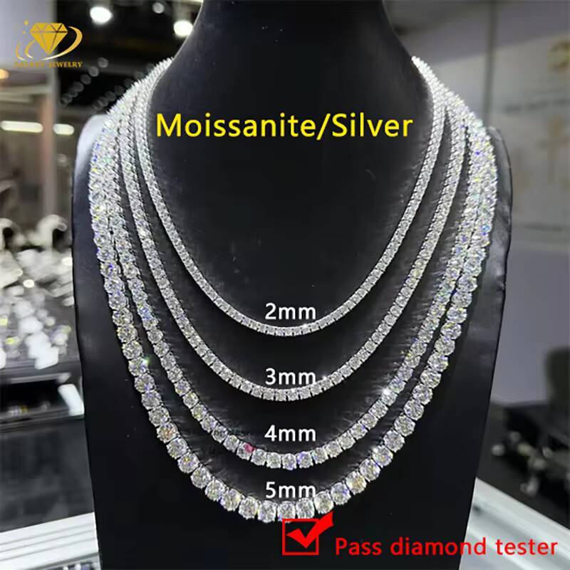 Fine Jewelry Hip Hop White Gold 925 Silver Chain Vvs Moissanite Diamond Cluster Tennis Chain Bracelet Necklace for Men Women