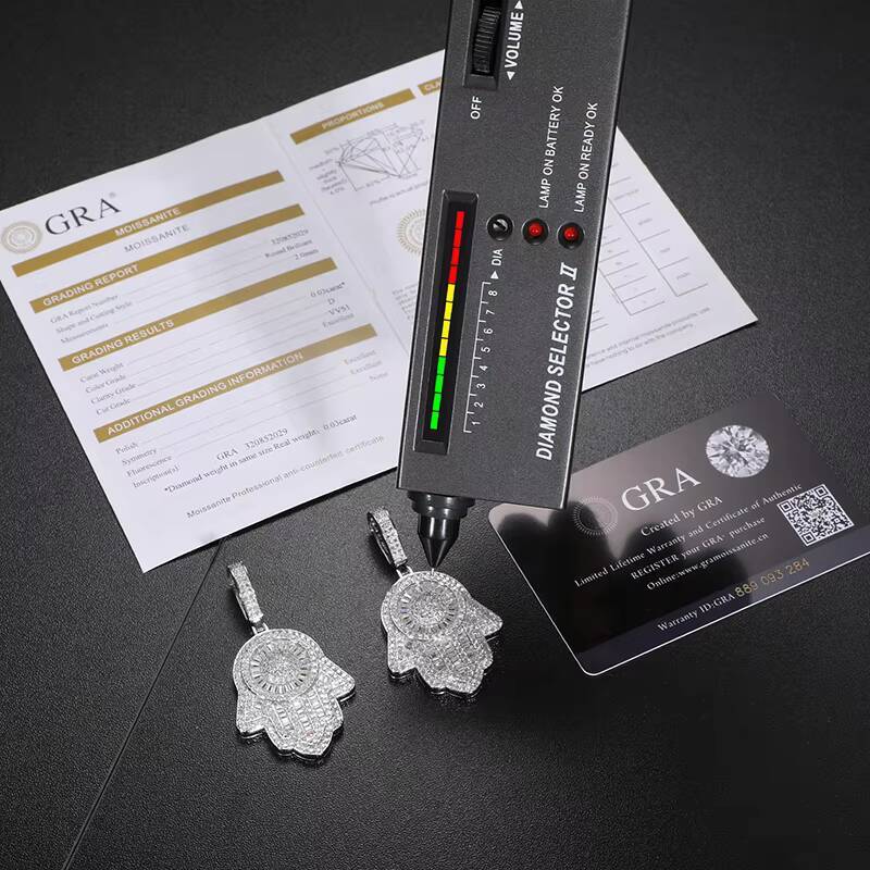 Bling Luxury 925 Sterling Silver Baguette VVS Moissanite Diamond Iced Out Hamsa Hand Pendant Necklace for Jewelry Gift