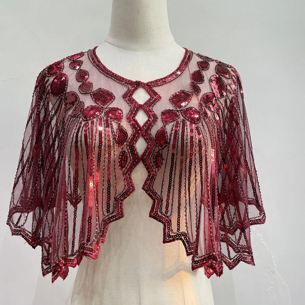 1920s Womens Shawl Wedding Party Beaded Sequin Deco Evening Cape Flapper Cover Up Gatsby 250731