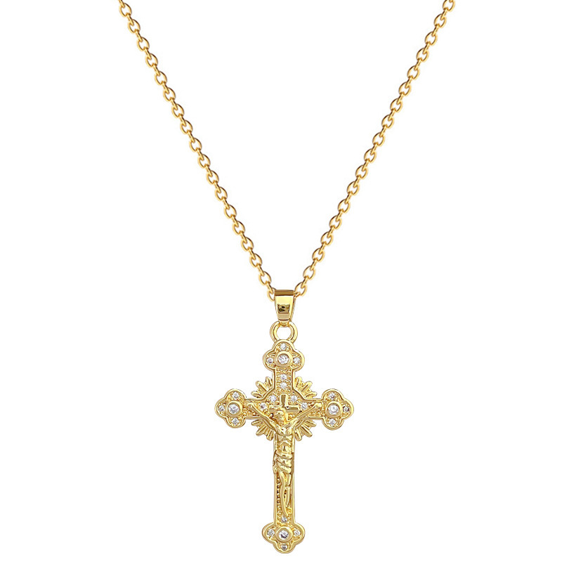 New High-end 316L Stainless Steel Cross Pendant Zircon Diamond Jesus Chain Necklace for Men Women 18K Gold Plated Pendant Street Trendy Jewelry Global