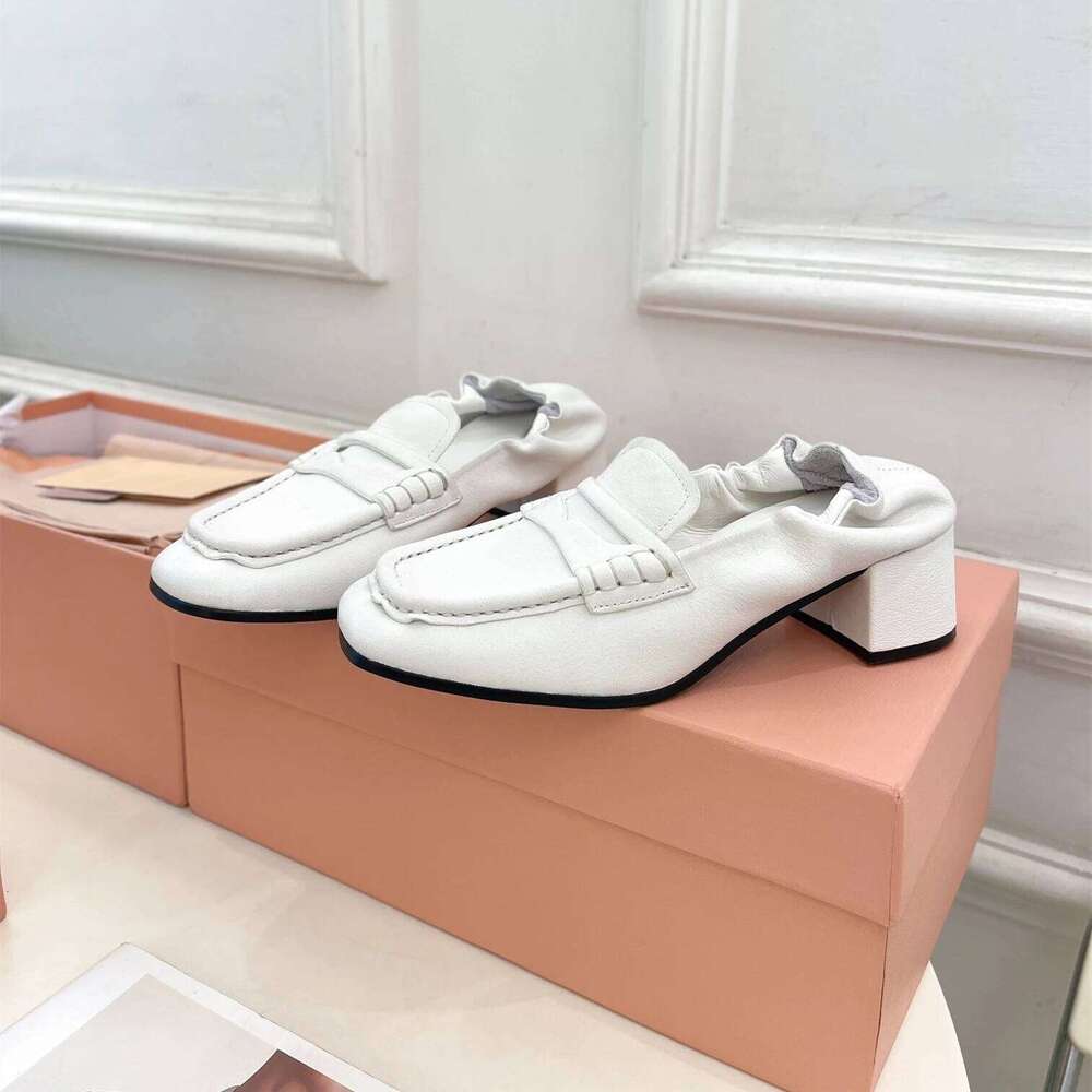 Women Genuine Leather Ballet Flats Square Toe Loafers Elastic Band Solid Colors Retro Designer Shoes Zapatillas De Mujer ad9
