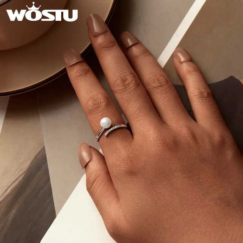 25 Sterling Silver Natural White Pearl Opening Ring Women Shiny Zircon Adjustable Ring Elegant Wedding Anniversary Gift y250730