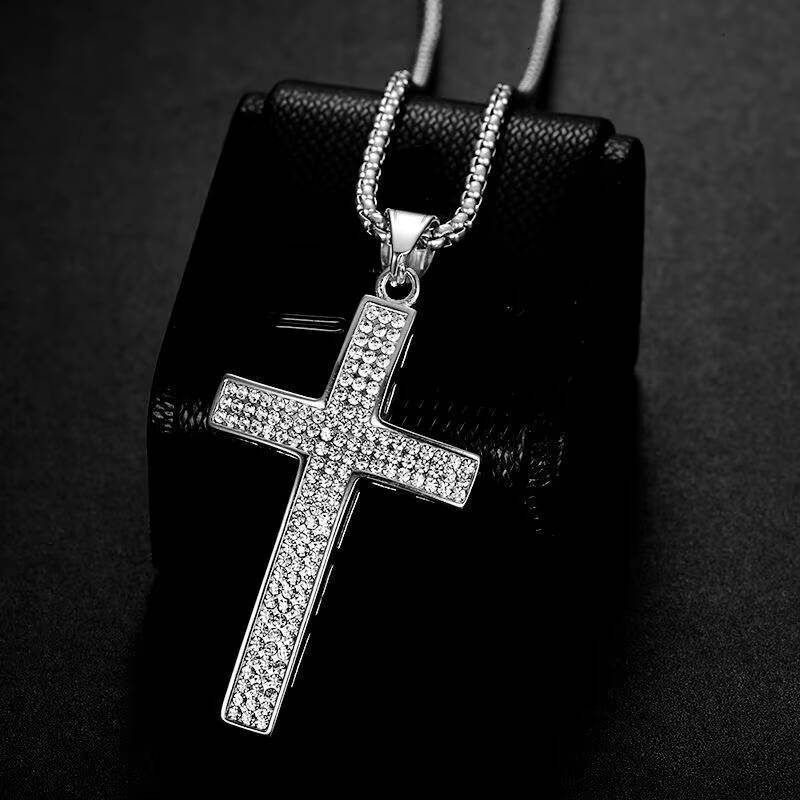 Mens and Womens Dainty Silver Moissanite Pendant Necklace VVS Diamond Cross Gold Plated Stainless Steel Punk Style Jewelry