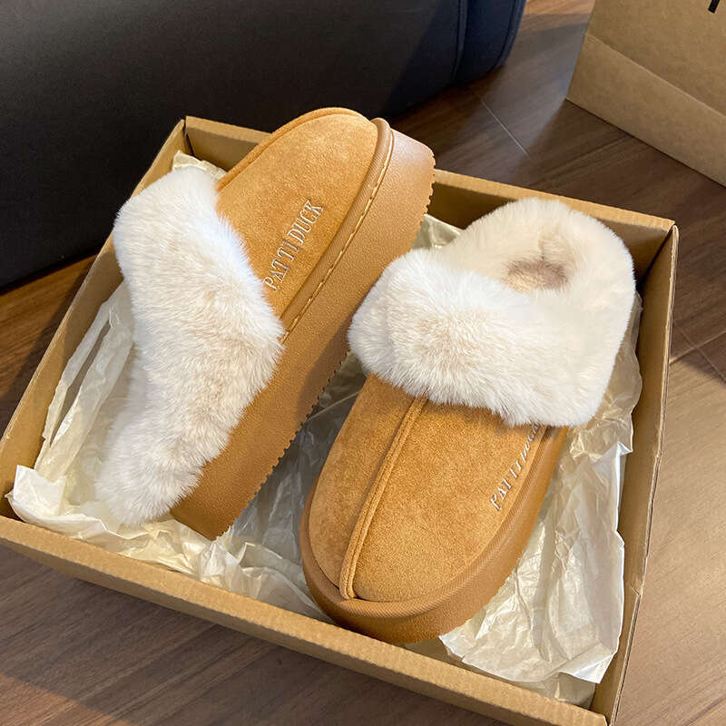 Suede Cotton for Women, Outdoor Wear, Autumn and Winter 2024 New Thick-Soled Indoor Warm Non-Slip Furry Slippers