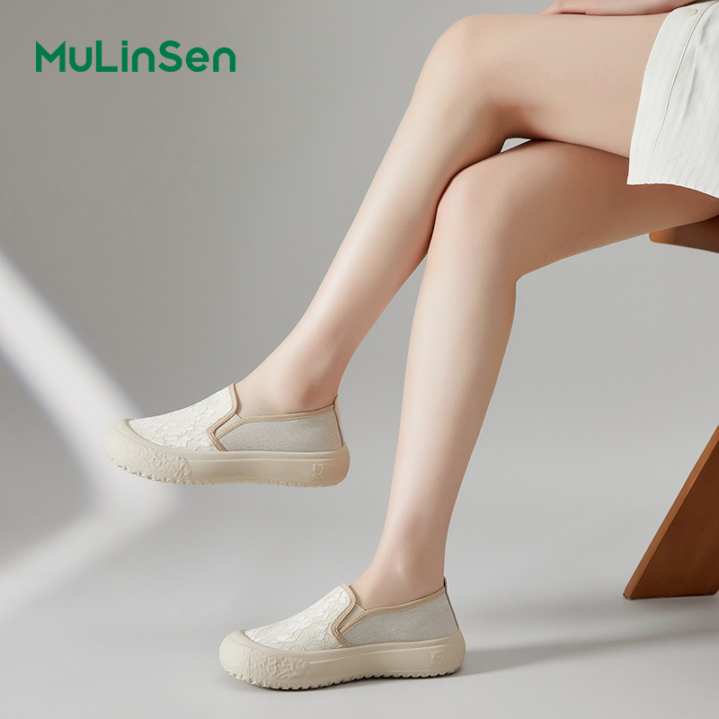 Mulinsen women's shoes 2025 new spring and summer breathable mesh sports thick bottom European station casual all-match toe sneakers