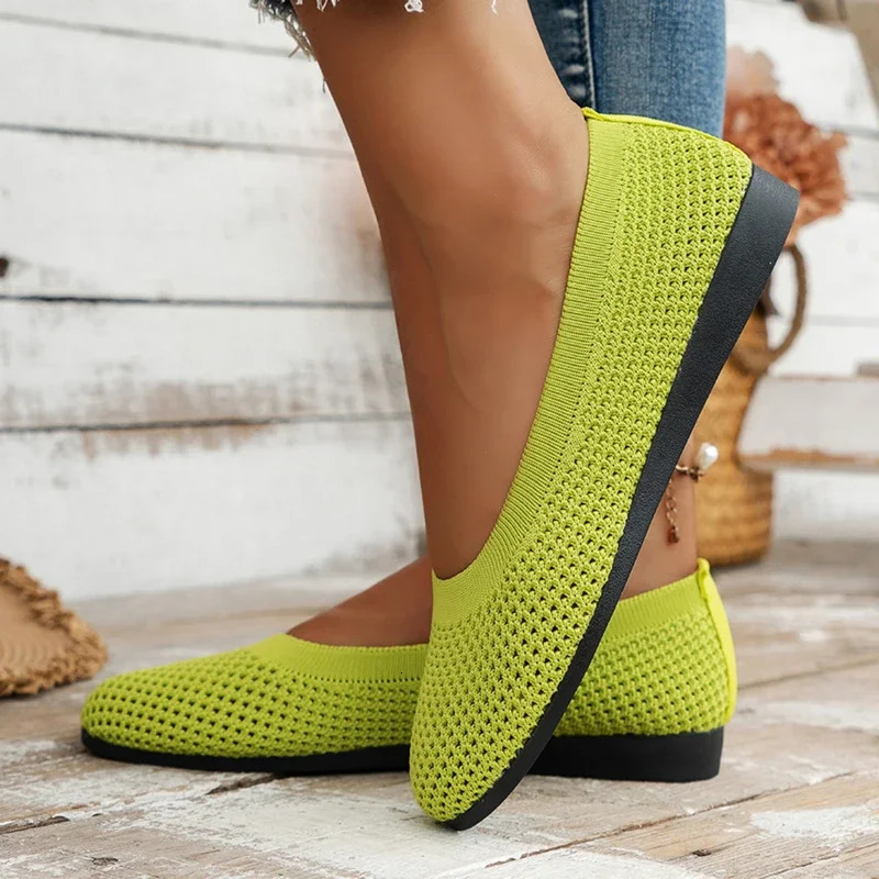 Round Toe Flats for Women Slip on Casual Shoes Office Boat Shoes Soft Sole Loafers Mesh Shallow Shoe Plus Size Women Shoes 250724