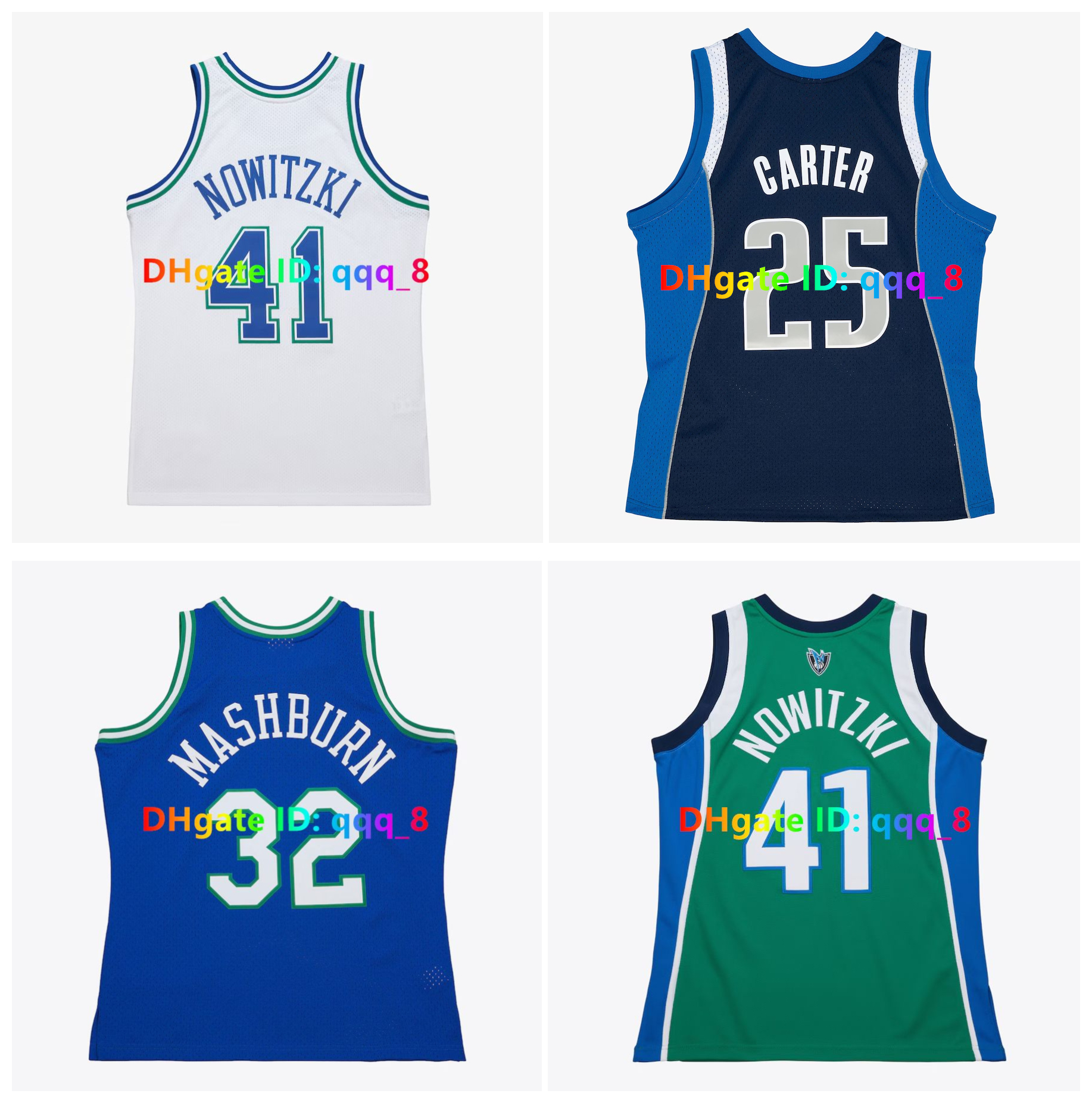Dirk Nowitzki Jason Kidd Maverick Basketball Jersey Jamal Mashburn Steve Nash Vince Carter Jason Terry basket maillot Blue White Green Size S-3XL