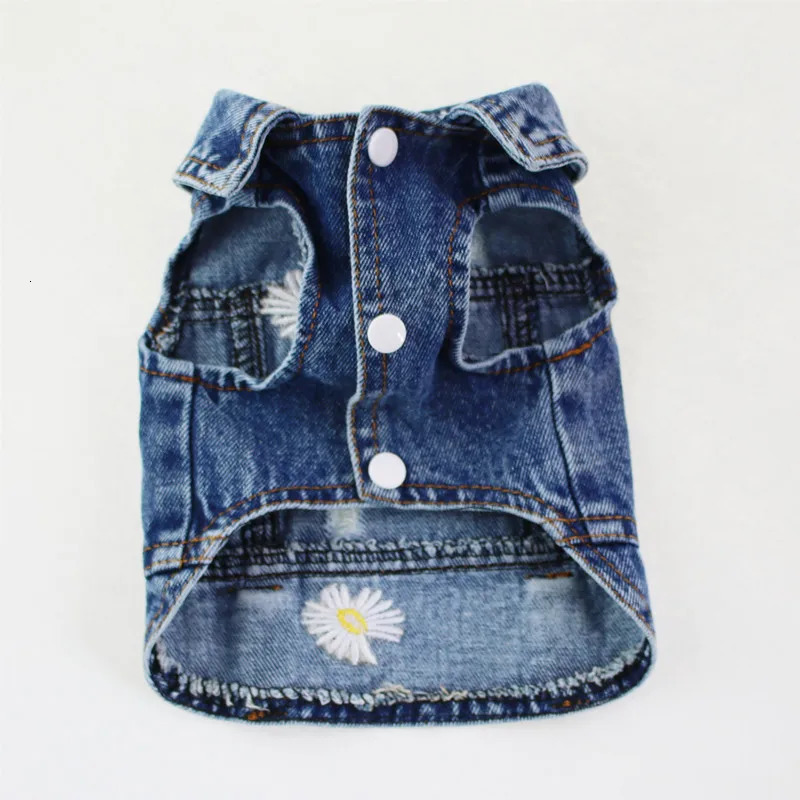 Daisy Embroidery Dog Clothes for Small Medium Dogs Vintage Washed Dog Jeans Jacket Pet Sleeveless Vest Denim Coat Outfits 250729