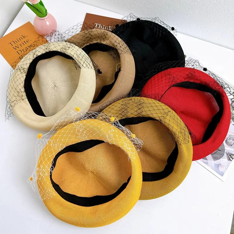 Womens Summer Thin Mesh Beret Miss Qianjin Socialite Style Breathable Hepburn Fashionable Western-Style Hat 250730