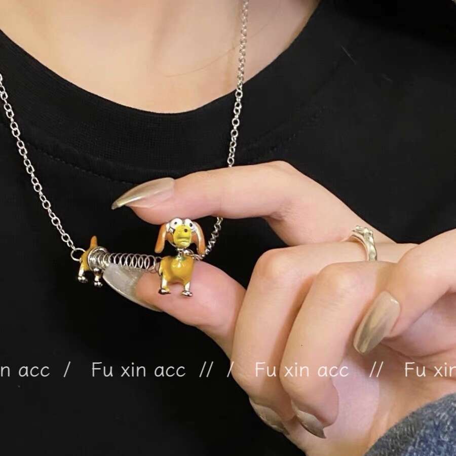 FX New Funny Cute Childlike Spring Puppy Necklace for Women Small Exquisite Collarbone High-end Sweater Chain Trendy e5b