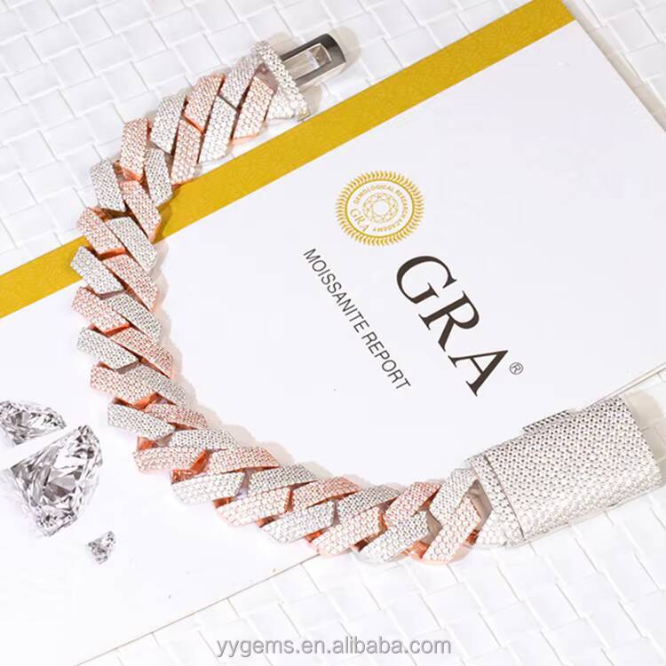 Cuban Bracelet 20mm 4rows Chain S925 Sterling Silver with Iced Out Moissanite Hiphop Necklace Cuban Link Moissanite Bracelet