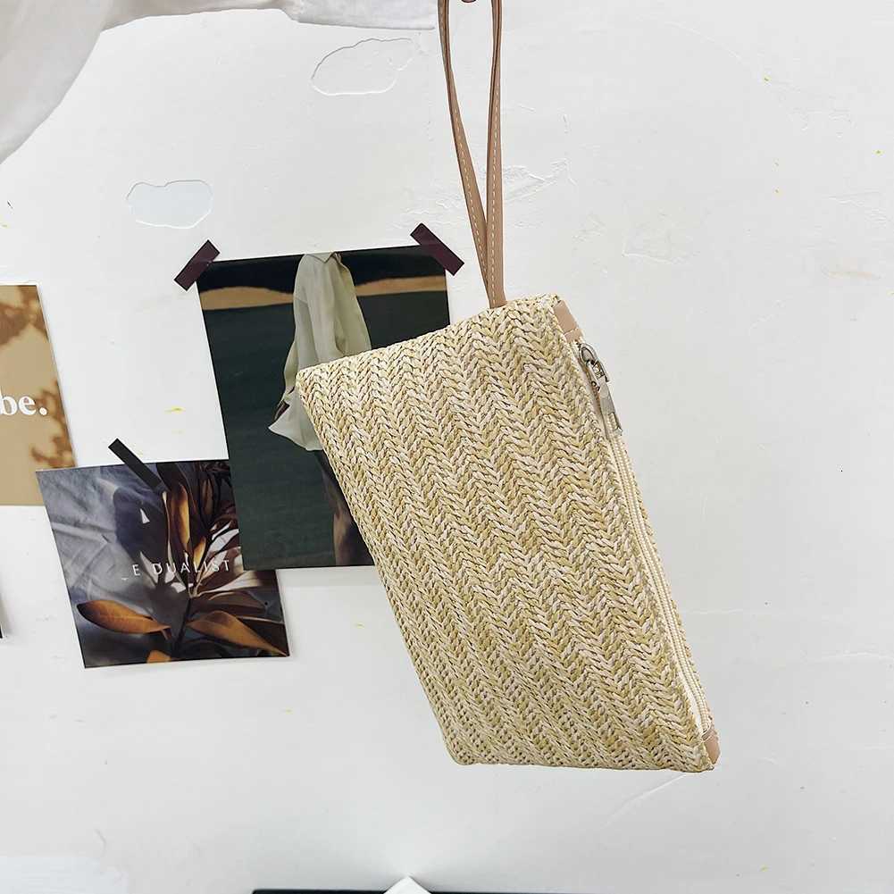 Elegant Straw Handbag Clutch Summer Beach Bag Women Bohemian Style Beach Summer Woven Clutch Wristlet Bag Solid Color Purse Y250730