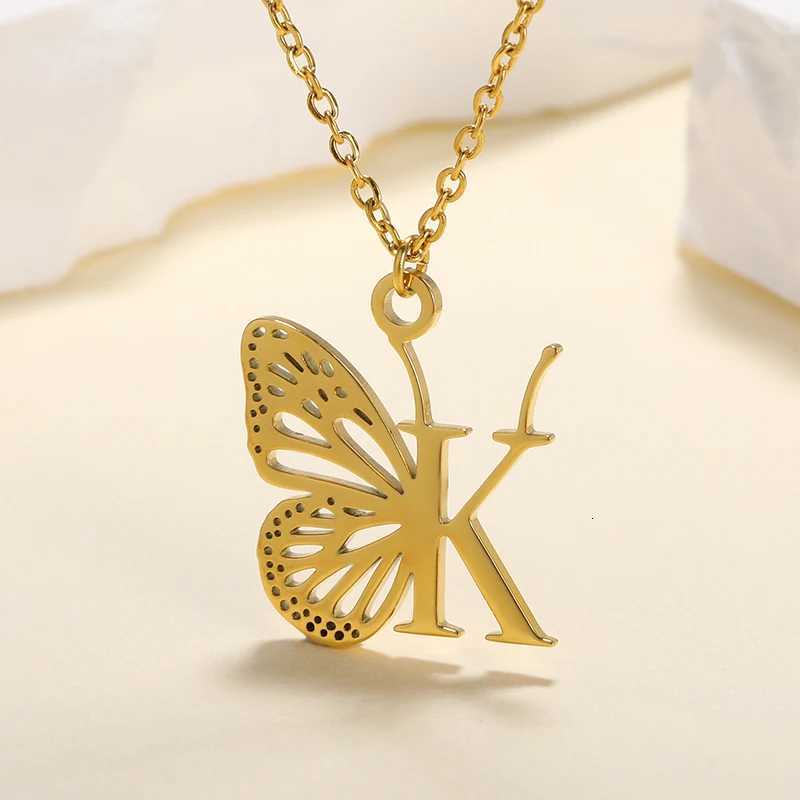 AZ Initial Letter Collar Butterfly Necklace For Women Butterfly Jewelry Stainless Steel Alphabet Choker Necklace Female Gift Z250731 Z250910