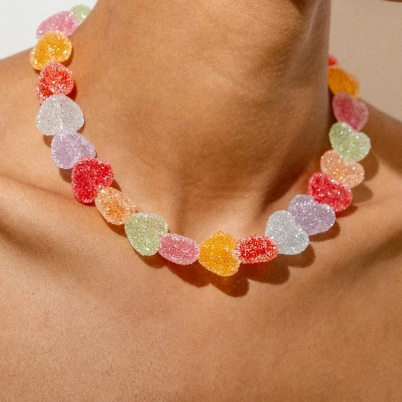 J60E Artistic Candy Color Resin Love Necklace Jewelry Trendy Collarbone Jewelry Gift For Girl Fashion Accessories 250729