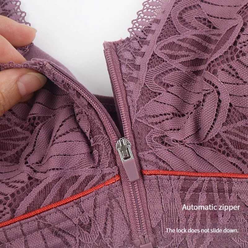 Soft cotton cups front zipper breathable womens underwear without steel ring tank top lace large size bra Z250730