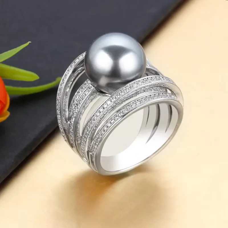 7EVEL Romantic and Shiny Trendy Pearl Ring Twist Line Finger Ring AAA+Tsubic Zirconia High Quality Women Jewelry Accessories Hift y250730