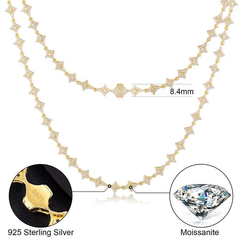 Factory Price Luxury Shinning 8mm 925 Sterling Silver VVS Iced Out Moissanite DiamondThistles and Thorns Link Chain Necklace