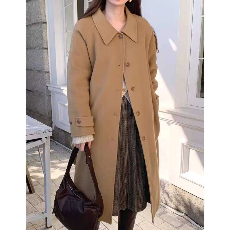 2024 Autumn Vintage Lapel Single Breasted Loose And Versatile Long Woolen Women's Coat