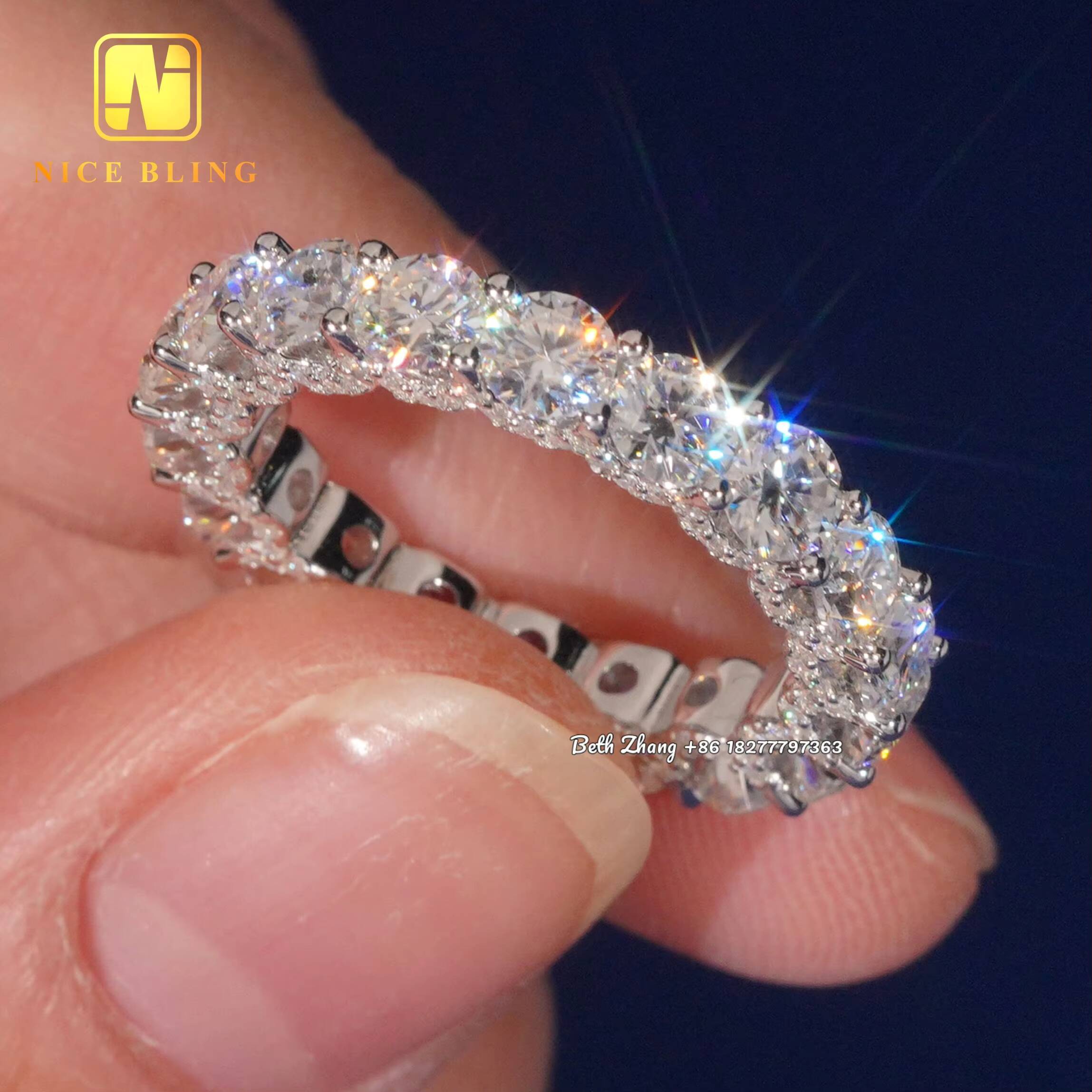 Luxury Moissanite Engagement Rings Iced Out 4MM Diamond Tennis Rings 925 Silver Wedding Bands With Side Stones