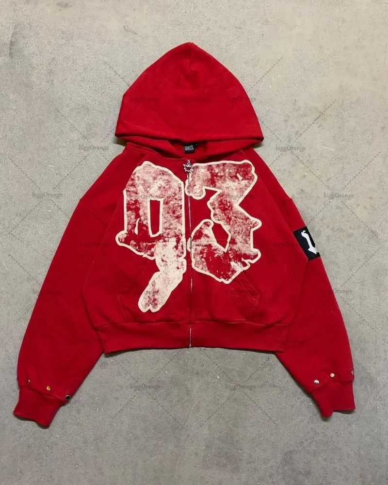 Hip-hop Harajuku Trendy Streetwear Jacket Retro Letter Print Zipper Hoodie Men High Street Casual Oversized Sweatshirt Women XJ250731