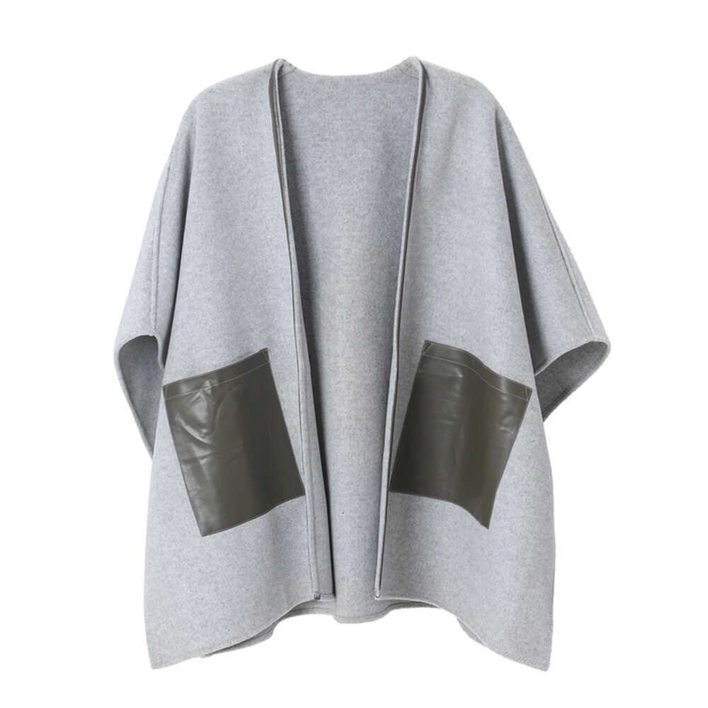 2025 New Mid-to-High-End Autumn Winter Solid Color Leather Pocket Cross Shawl