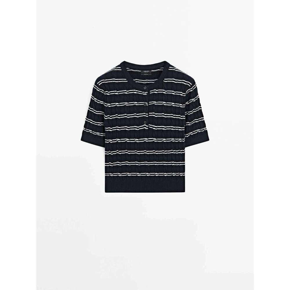 Designer Clothing 2025 Ethereal MD 2025 Massidutti Spring New Of Women's Casual Fashion Smart Commuter Style Striped Short-Sleeved Sweater Top