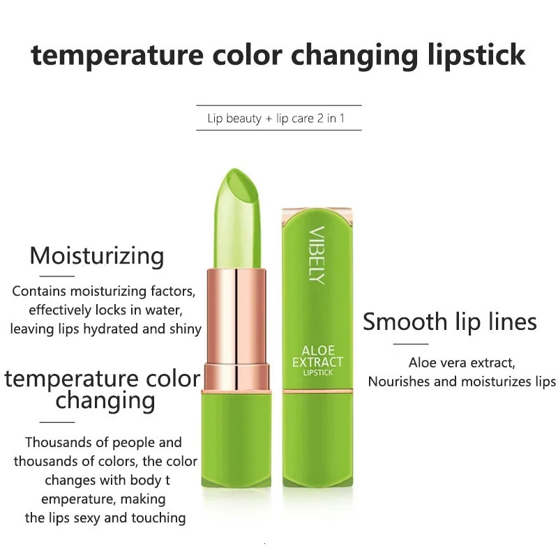 Spring Aloe Vera Moisturizing Lipstick Long Lasting Nouritious Lip Balm Temperature Changing Color lipgloss Lip Makeup Comestics 250730