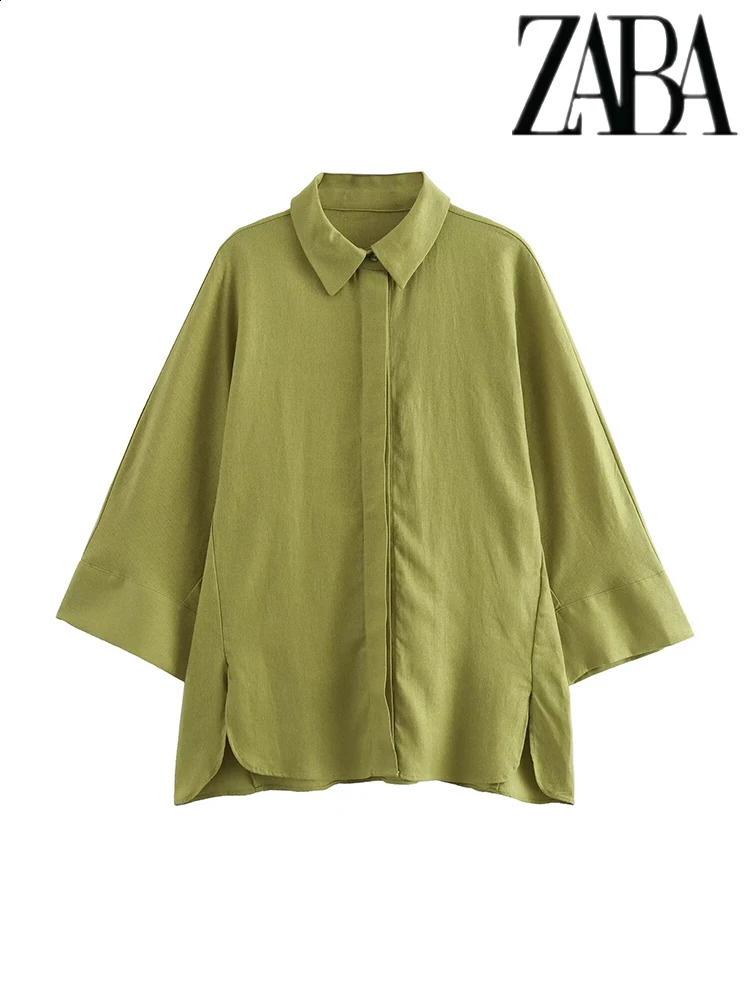 TRAF Womens Linen Blend Solid Color Loose Suit Flip Lapel Single Breasted Long Sleeve Shirt High Waisted Wide Leg Pants Set 250724