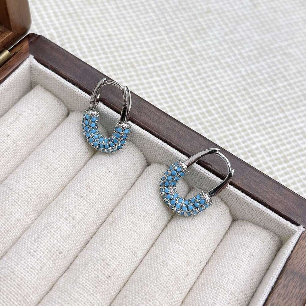 Trendy Fresh Simple Turquoise U-Shaped Elegant High-End Earrings for Women 95b