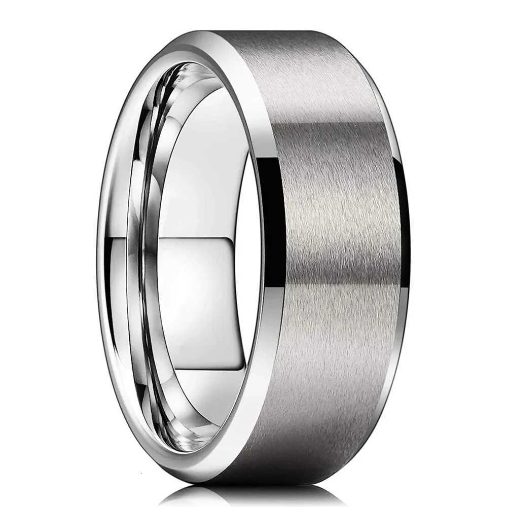 8mm Simple Silver Color Stainless Steel Rings for Men and Women Matte Finish Beveled Edge Mens Wedding Rings Party Jewelry Gifts y250730