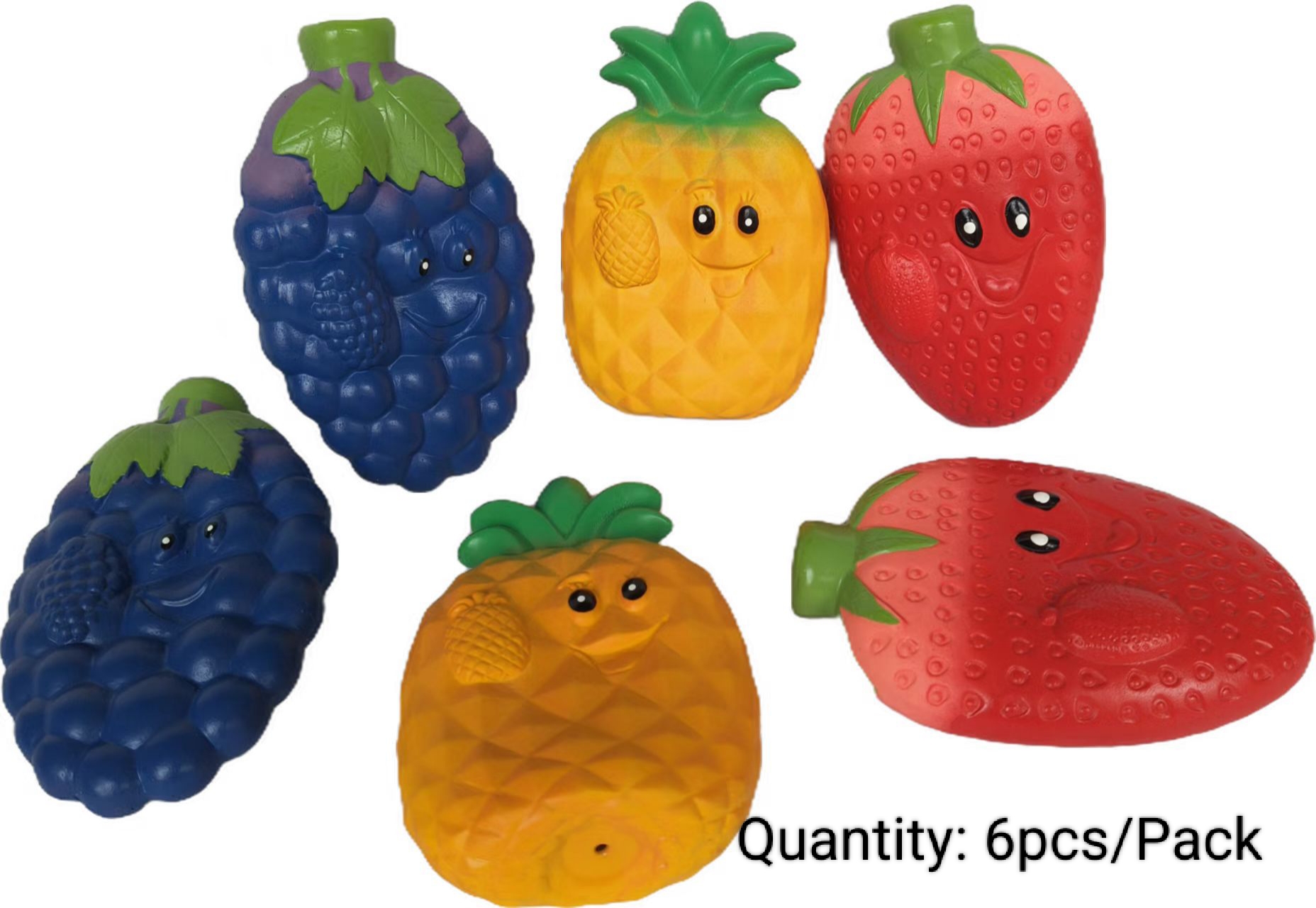 Latex Soft Fruit Pet Toy Natural Rubber Squeaky Strawberry, Pineapple, and Grape Shaped Teething Pet Toys for Dogs (Set of 6)