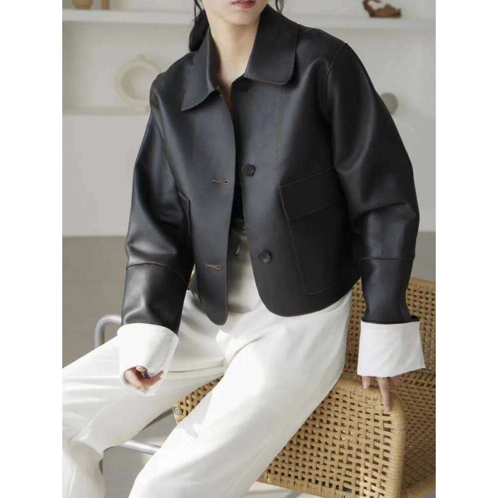 Retro Collar For Women In Autumn Winter, With A Sense Of , Fashionable And Chic Short Leather Jacket 250728
